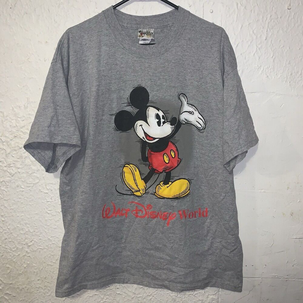Vintage 90s Mickey Mouse Walt Disney World Cartoon Gray Shirt L